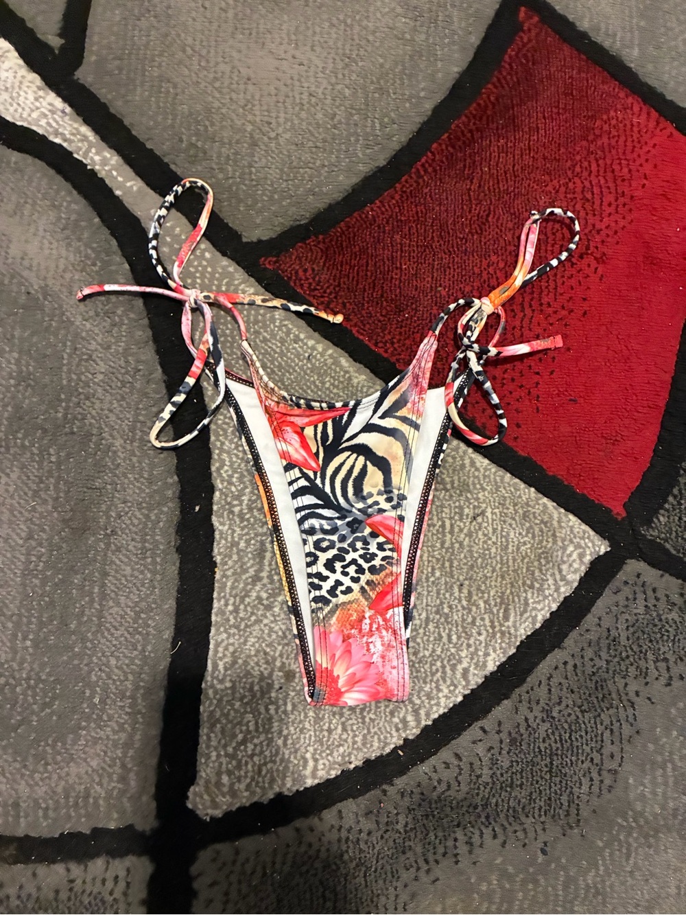Women’s Tie-Side Bikini Bottom in Floral & Animal Print - Red/Pink